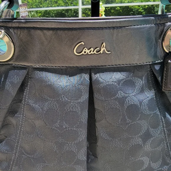 Coach Ashley Medium Jacquard Fabric Signature "C" Charcoal Crossbody Bag - Picture 9 of 16
